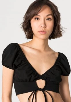 Nly by Nelly FRONT TIE - T-Shirt Basic - Schwarz, Damen | Modisches Basic-Shirt mit vorderer Schleife -Nly by Nelly Verkaufsladen 04412e84443b4bbea1b01ee2b6e0df9c