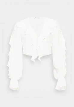 Nly by Nelly FRILL TIE BLOUSE - Weiße Damenbluse mit Rüschen und Bindegürtel -Nly by Nelly Verkaufsladen 082eb3e2c32c4fb28b3ee64fcb26630c