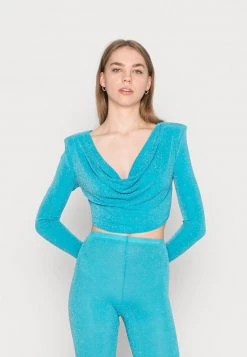 Nly by Nelly COWL NECK CROP Bluse - Turquoise, Damen | Modische Crop Top Bluse