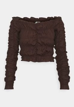 Nly by Nelly ALL OVER RUCHED Langarmshirt - Braun, Damen | Elegantes Langarmshirt mit Rüschen-Detail