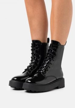 Nly by Nelly PERFECT LACED UP BOOT - Plateaustiefelette - Shiny Black Damen | Schnürstiefeletten