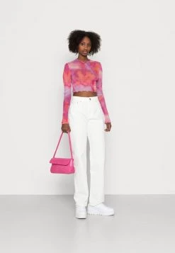 Nly by Nelly Damen Langarmshirt - Pink Abstract Cropped Top -Nly by Nelly Verkaufsladen 425a50f4d4764ffea46b277c1b6e2759