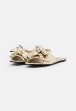 Nly by Nelly BOW FOR ME FLAT - Pantolette Flach in Gold für Damen | Elegante Flache Pantoletten -Nly by Nelly Verkaufsladen 5b7841254fc445689c59dc4ea57df514