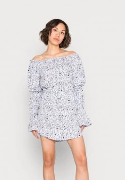 Nly by Nelly BARE SHOULDER PRINT DRESS - Freizeitkleid mit Blumenmuster - Blau, Damen