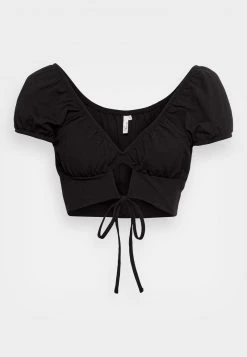 Nly by Nelly FRONT TIE - T-Shirt Basic - Schwarz, Damen | Modisches Basic-Shirt mit vorderer Schleife -Nly by Nelly Verkaufsladen 70c61dfd38fb481084f41a08d9a8080f