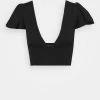 Nly by Nelly FRILL SLEEVE T-Shirt Basic - Schwarz, Damen | Modisches Basic-Shirt mit Rüschenärmeln -Nly by Nelly Verkaufsladen 7c6cd071dcd14f5a9e858bd1a35658e0