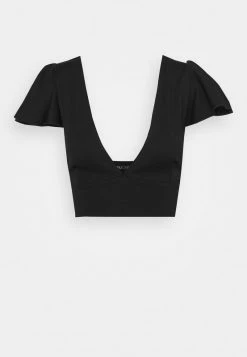 Nly by Nelly FRILL SLEEVE T-Shirt Basic - Schwarz, Damen | Modisches Basic-Shirt mit Rüschenärmeln