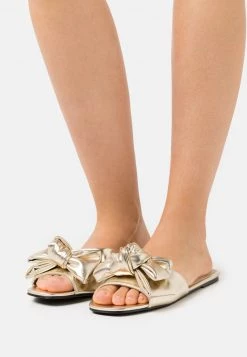 Nly by Nelly Verkaufsladen 22 Nly by Nelly BOW FOR ME FLAT - Pantolette Flach in Gold für Damen | Elegante Flache Pantoletten