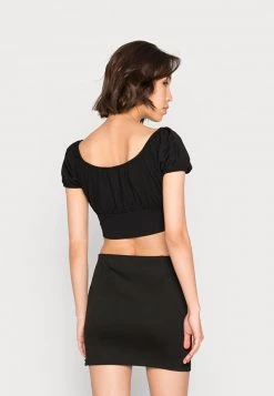 Nly by Nelly FRONT TIE - T-Shirt Basic - Schwarz, Damen | Modisches Basic-Shirt mit vorderer Schleife -Nly by Nelly Verkaufsladen 9bd48b87888e427eaec5a83bec14f916