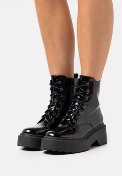 Nly by Nelly LOW SHAFT BOOT - Plateaustiefelette - Shiny Black, Damen | Schnürstiefeletten | Stiefeletten
