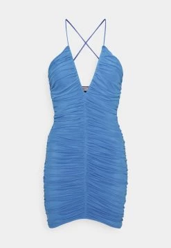 Nly by Nelly RUCHED FRONT DRESS - Blaues Cocktailkleid für Damen | Festliches Kleid mit Rüschendetail -Nly by Nelly Verkaufsladen ba8a405f17d54746b987eefd15a85a5c