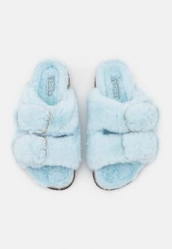 Nly by Nelly DOUBLE STRAP FLUFFY FLAT - Pantolette Flach - Hellblau, Damen | Bequeme Flache Pantoletten -Nly by Nelly Verkaufsladen bbda3781c9794f818463c54552f12c08
