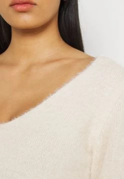 Nly by Nelly Strickpullover Damen - Deep V-Neck Fuzzy Pullover in Offwhite -Nly by Nelly Verkaufsladen bbf0f15d605d45149a287f0628926bc8
