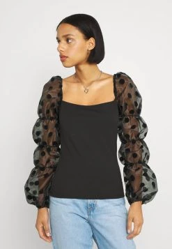 Nly by Nelly PUFF SLEEVES Langarmshirt - Elegantes Langarmshirt mit Puffärmeln für Damen in Schwarz