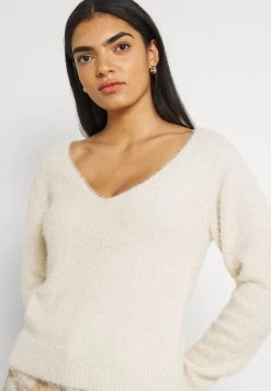 Nly by Nelly Strickpullover Damen - Deep V-Neck Fuzzy Pullover in Offwhite -Nly by Nelly Verkaufsladen f999a9f4653b4f25b7b591f354bb1398