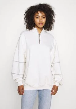 Nly by Nelly CONTRAST ZIP SWEATER - Weißes Damen Sweatshirt mit Reißverschluss